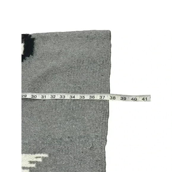 Vintage HandwovenSerape Poncho With Bird Motif & Geometric Patterns Black Grey - Picture 4 of 7